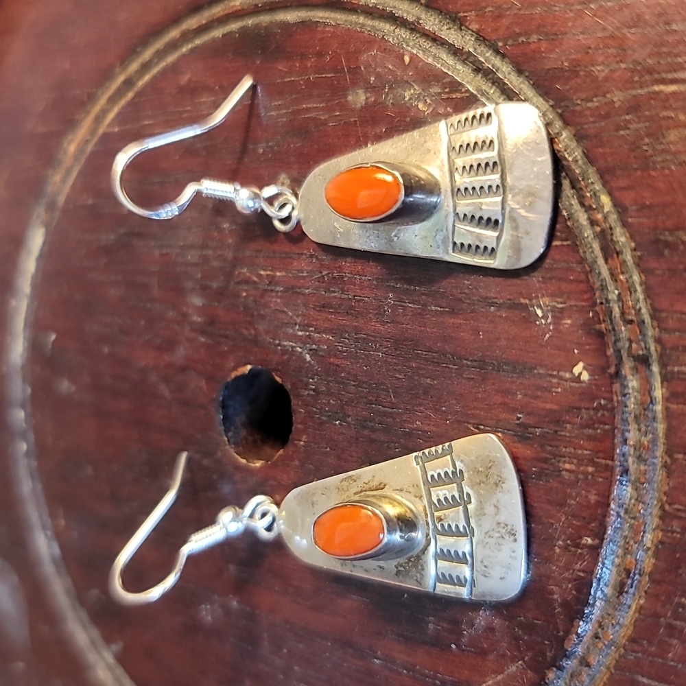 Vintage sterling silver and coral Native earrings with NEW sterling silv…